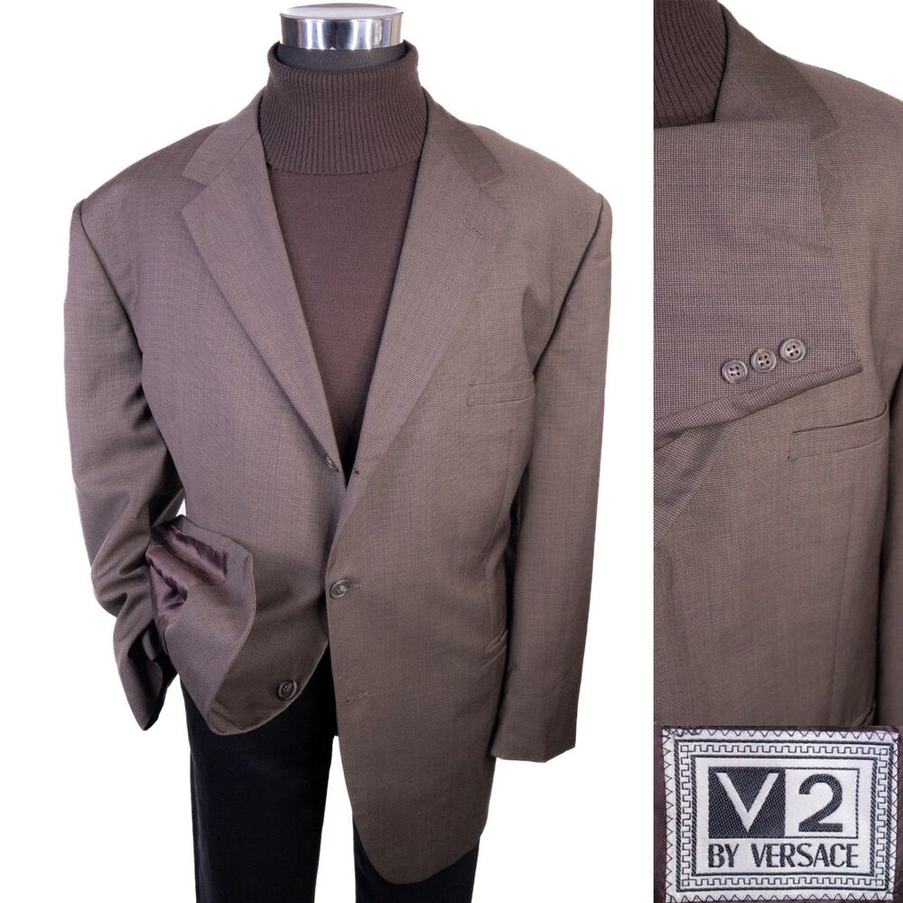 V2 by Versace Sport Cost Blazer Brown sz 48R Two Button Suit Jacket Wool Suit